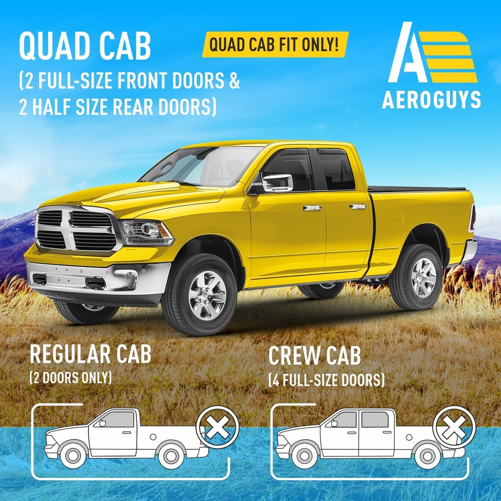 Side Window Deflectors Rain Guards for 2009-2018 Dodge RAM Quad Cab
