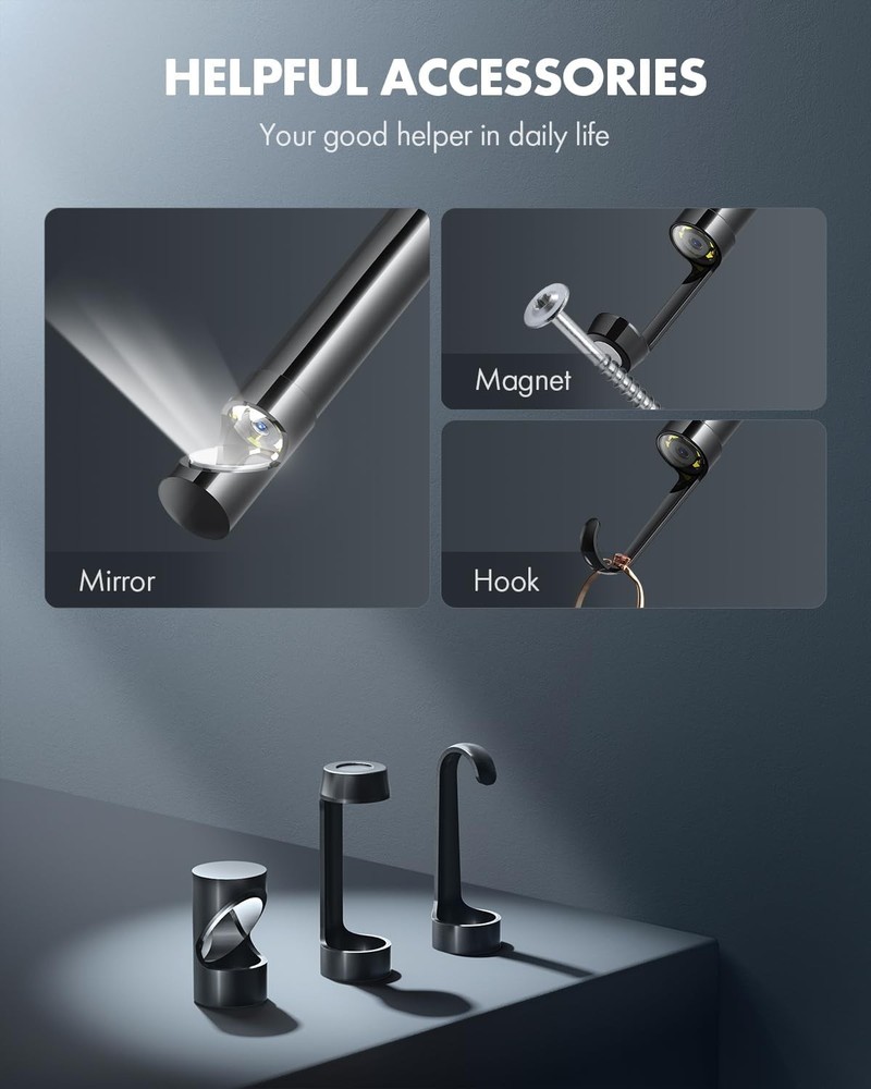 Endoscope Camera with Light, 1920P HD Borescope with 8 Adjustable LED Lights,...