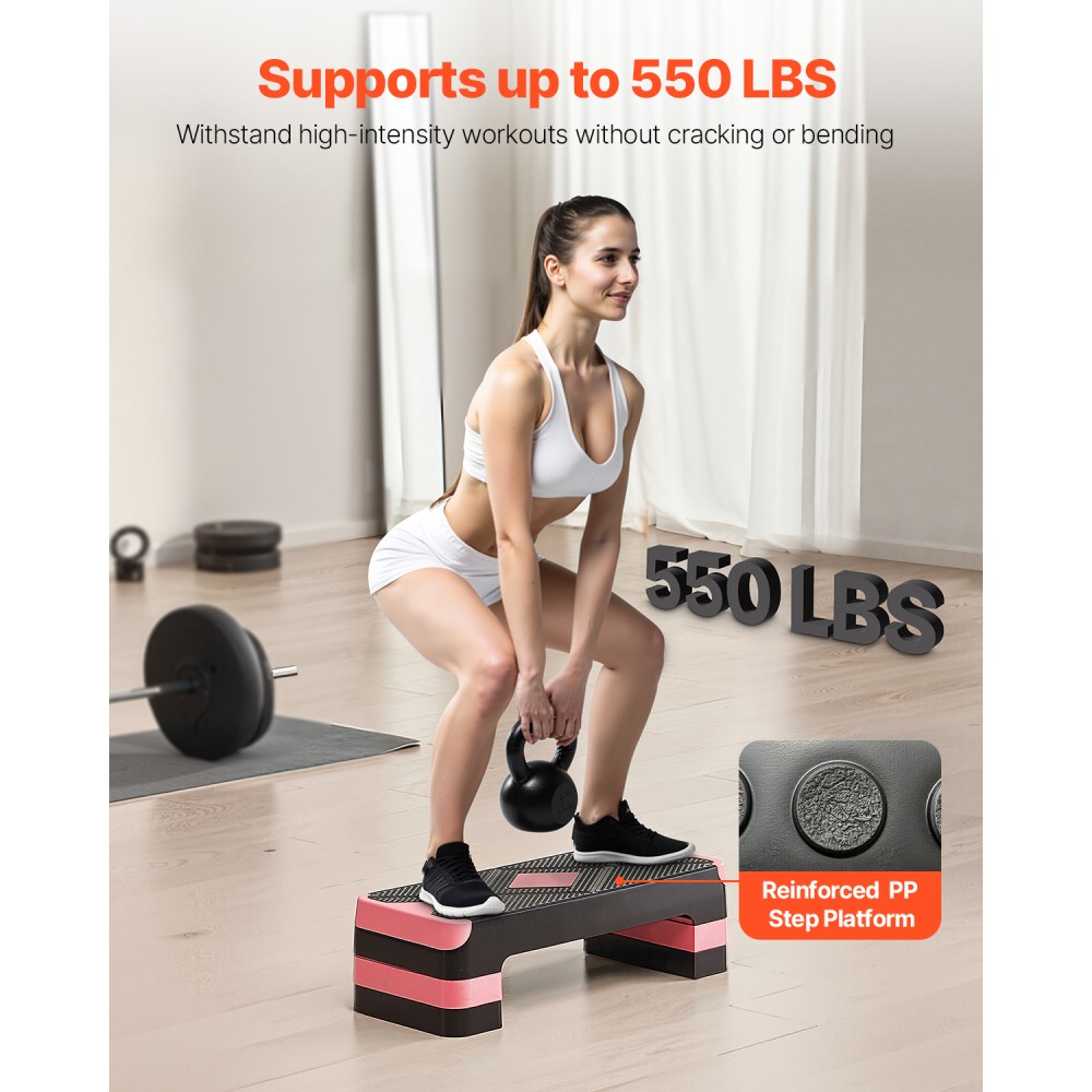 Aerobic Stepper Step Platform with 4 Risers, Adjustable 4-8 inch, Non-Slip