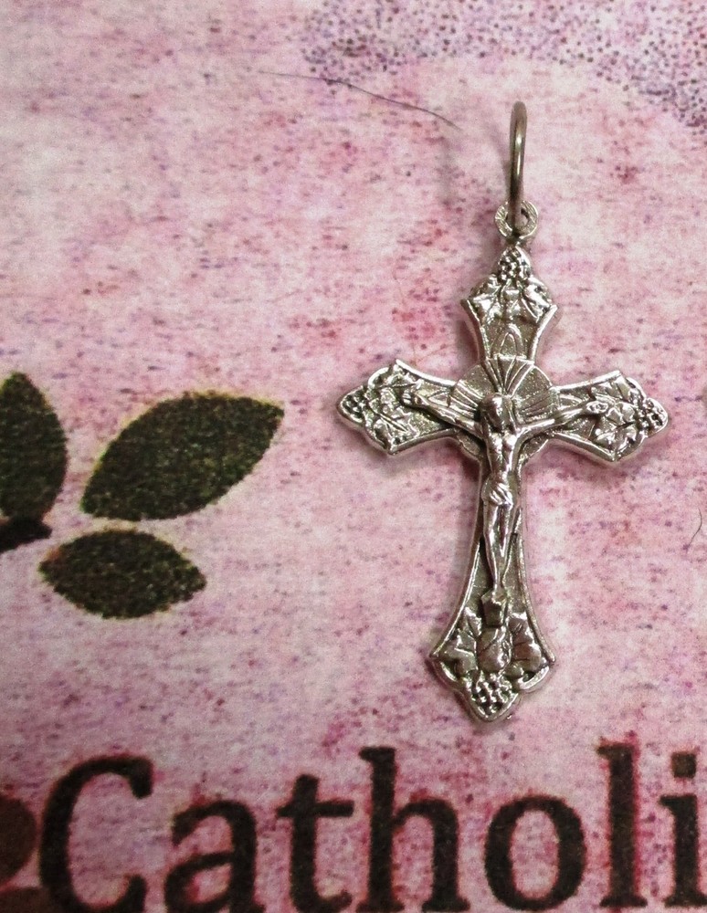 1 inch Silver Tone Oxidized Italian Crucifix