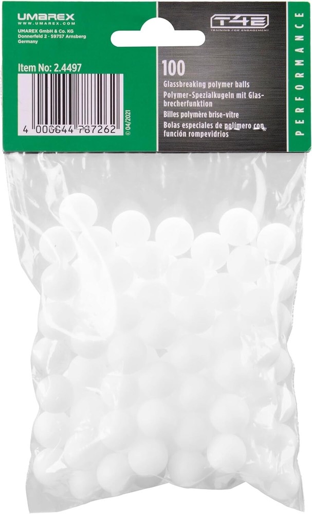 100-Pack .50 Caliber Solid Polymer WHITE Quick Access Balls - T4E Glass Breaking