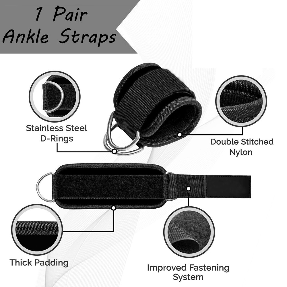 Ankle Strap for Cable Machine, 1 Pair Ankle Bands for Working Out Ankle Cuffs