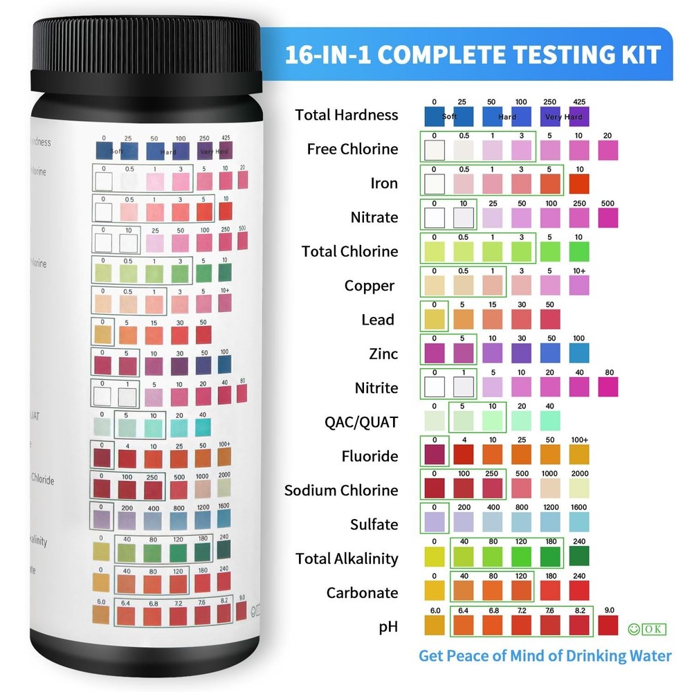 Med Lab Diagnostics 16 in 1 Drinking Water Test Strip Kit - 150 Count