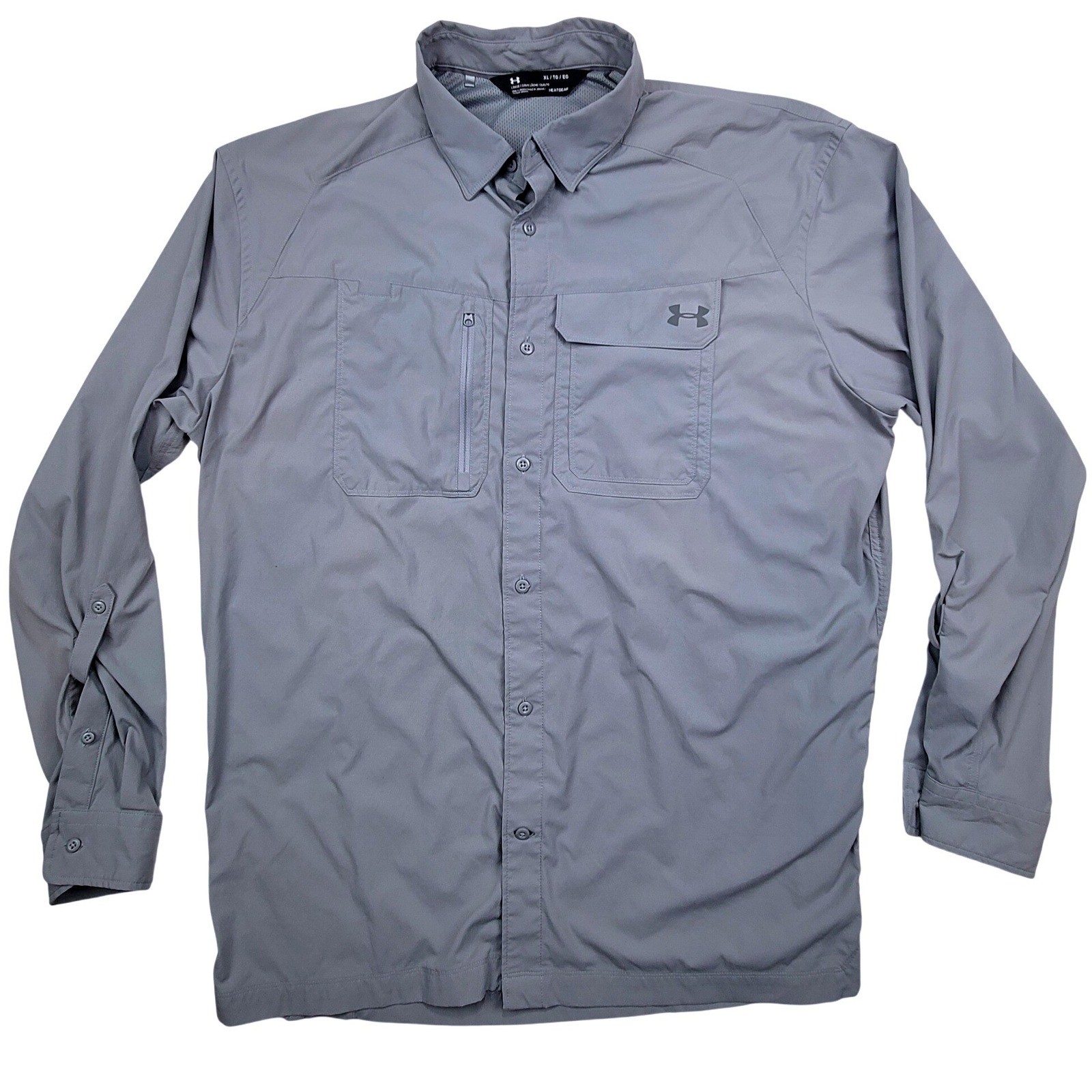 Under Armour Men's Gray HeatGear Long Sleeve Button Up Shirt XL Vented