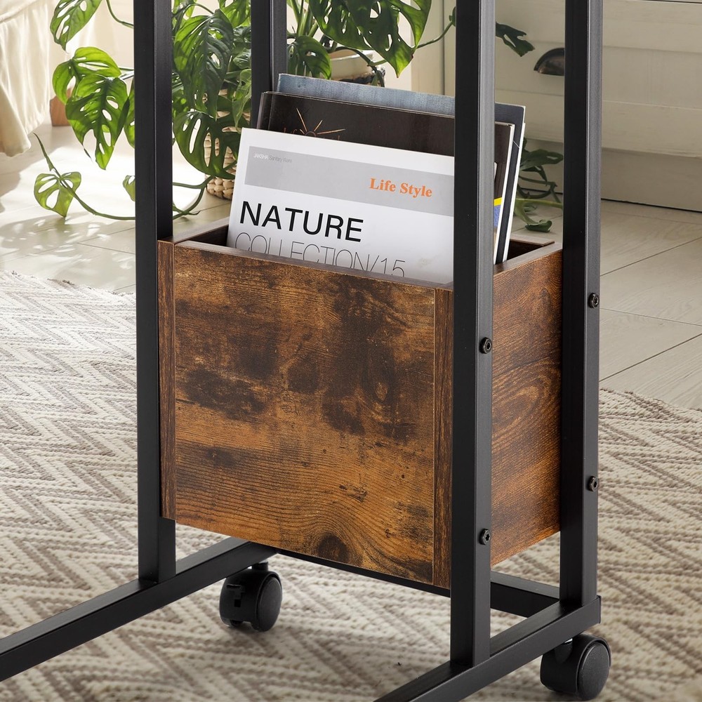 Hadulcet C Shaped End Table with Charging Station & Foldable Tabletop, Foldin...