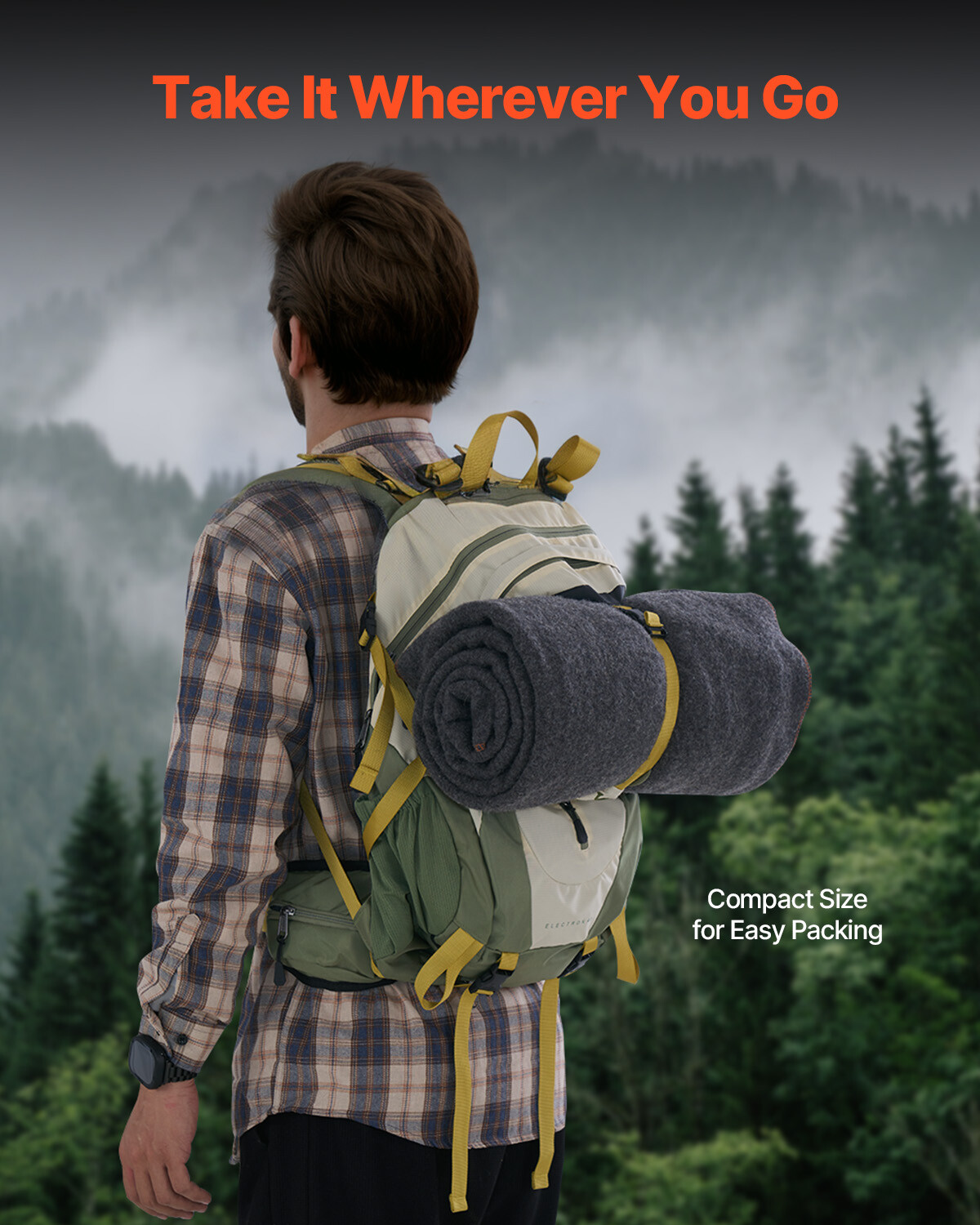 Wool Camping Blanket 64" x 88" Warm for Camping Hiking Travel Light Grey