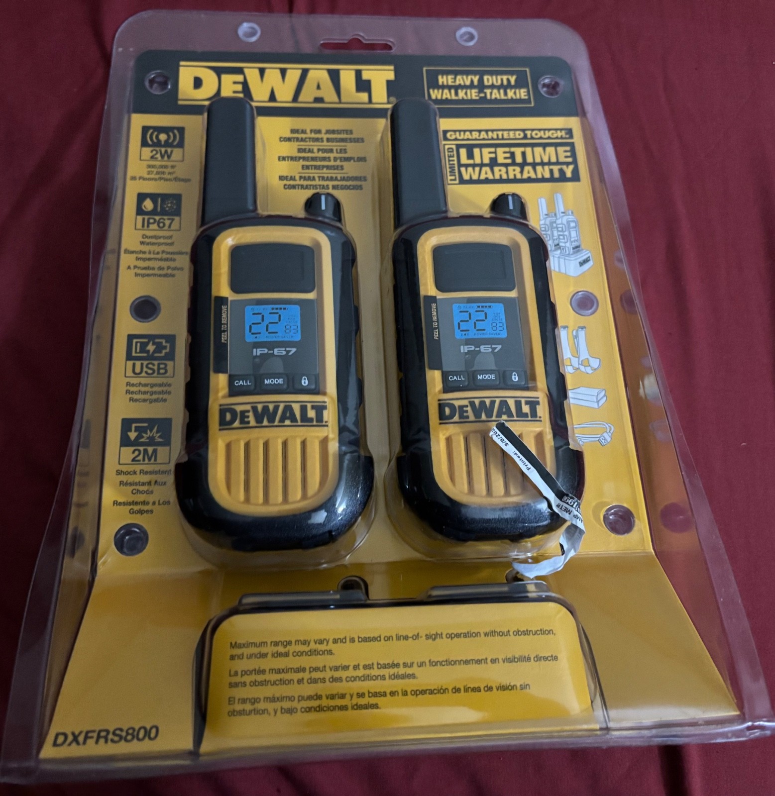 NEW SEALED DEWALT DXFRS800 22-Channel Two Way Radio Walkie Talkies A3