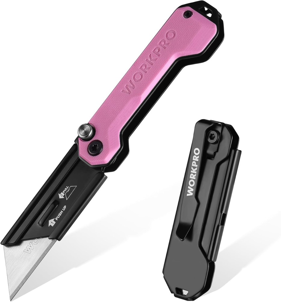 WORKPRO Folding Utility Knife Quick Change Blade Box Cutter Quick Open Axis Lock