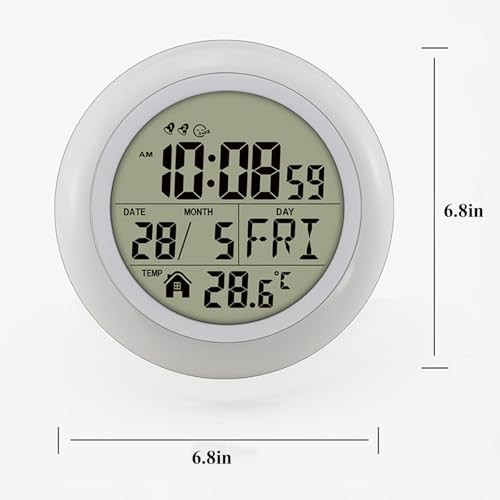 Shower Wall Clock, Digital Timer Shower Clock Waterproof, Bathroom Clock White