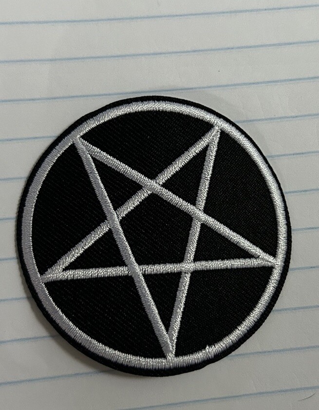 Pentagram Patch Satanic Goth Biker Witch Embroidered Iron On Pentacle Wiccan