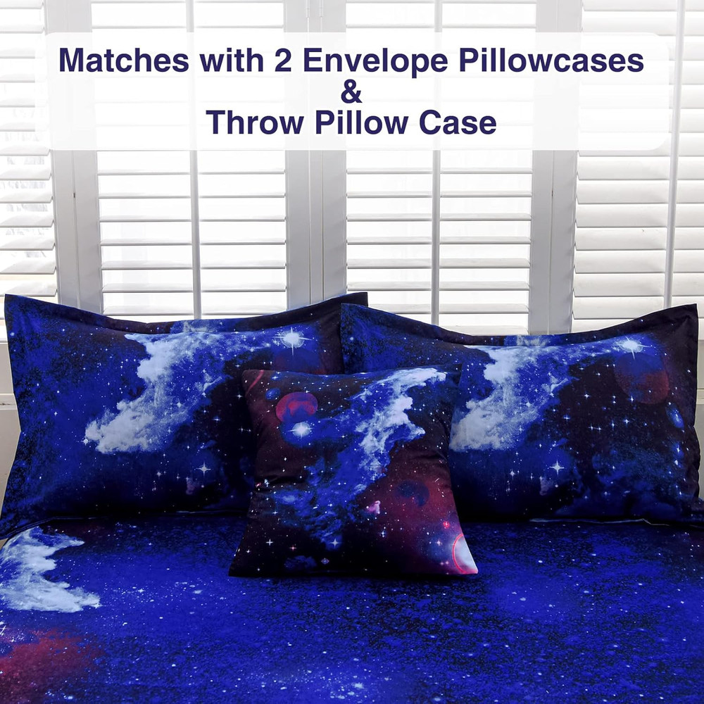 Galaxy 6Pcs Bedding Sets Outer Space Comforter Bed in a Bag 3D Printed Quilt,For