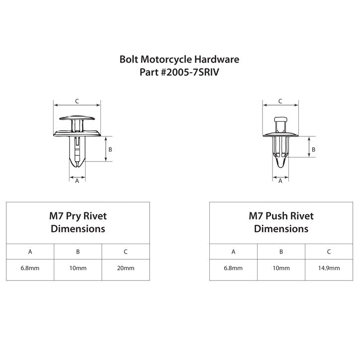M7 Push/Pry Rivets - 10 Pack, 5 Each Type Bolt 2005-7SRIV
