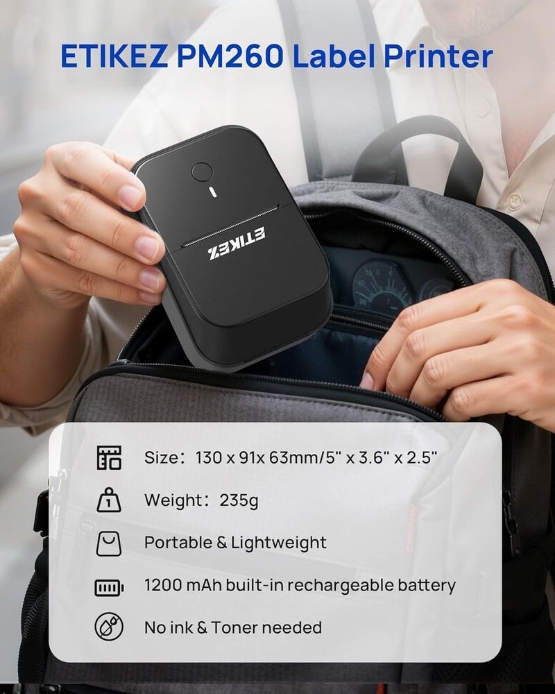PM260 Label Maker Machine with Tape, 2 Inch Label Maker Bluetooth Label Printer