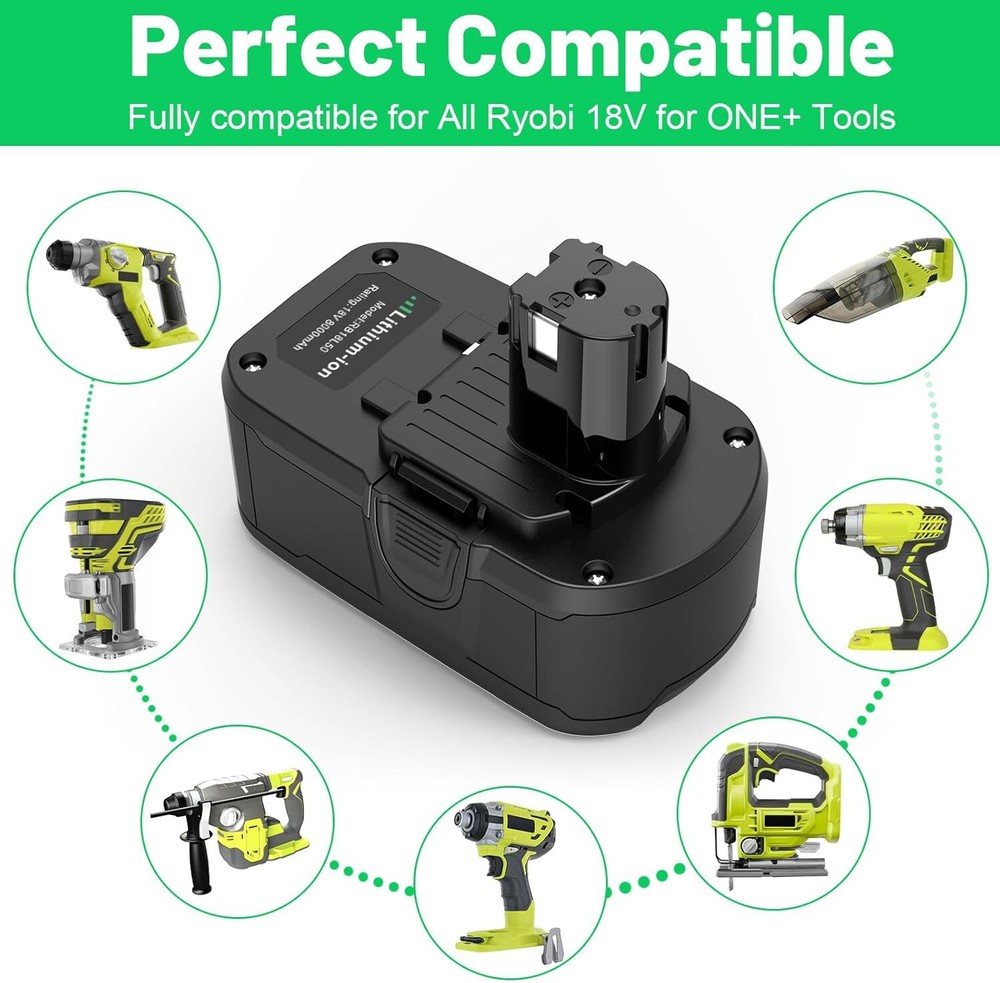 2Pack 8.0Ah Replacement For Ryobi P108 18V Tool Battery High Capacity
