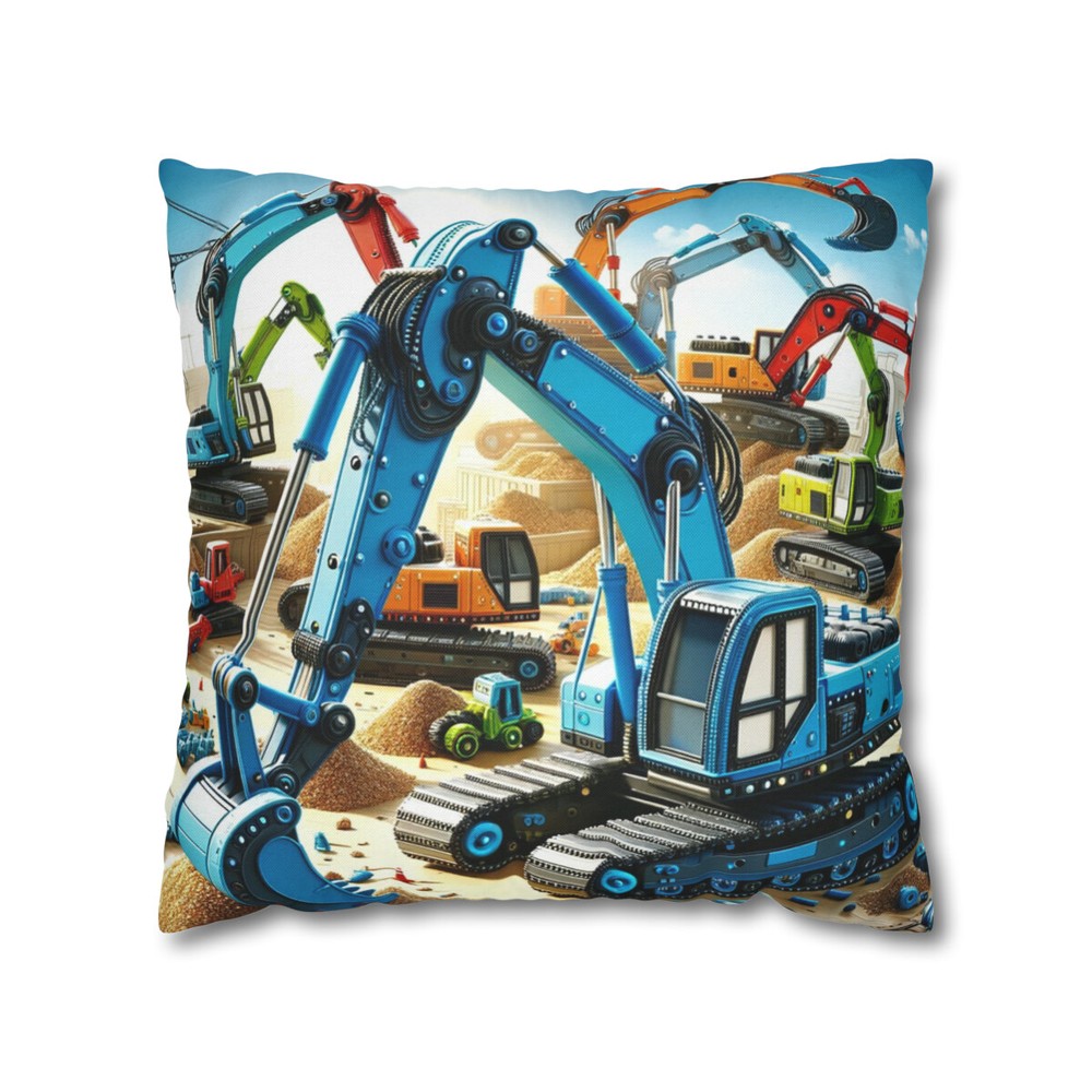 Excavator Spun Polyester Square Pillow Case