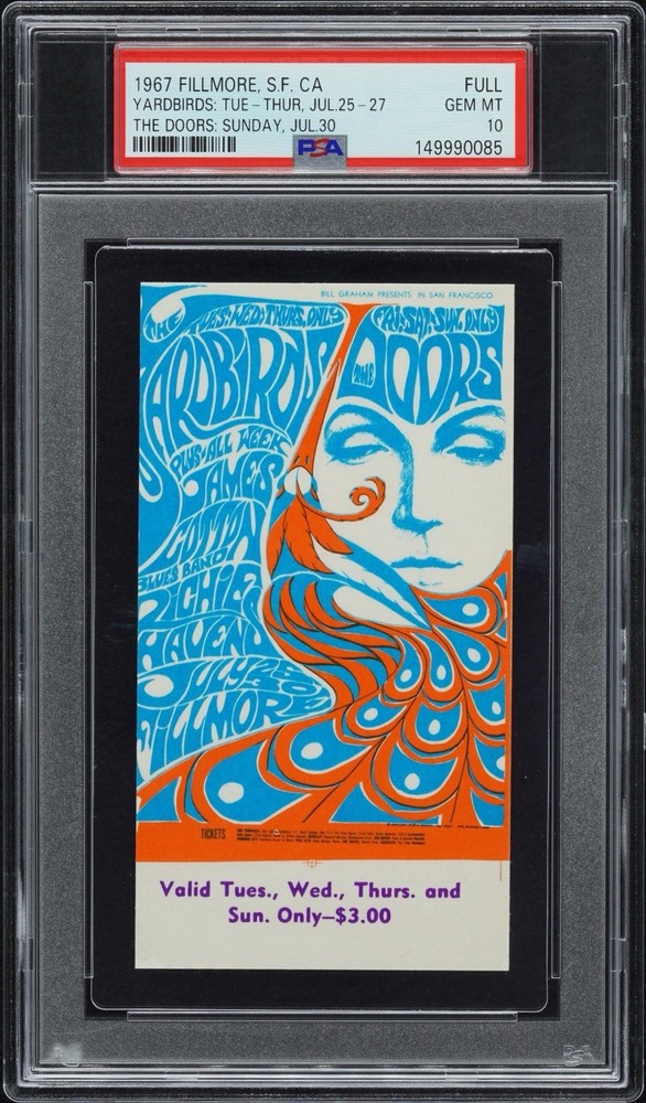 1967 Doors Yardbirds ticket psa full 10 Gem Mint 💎 Filmore Rock Concert