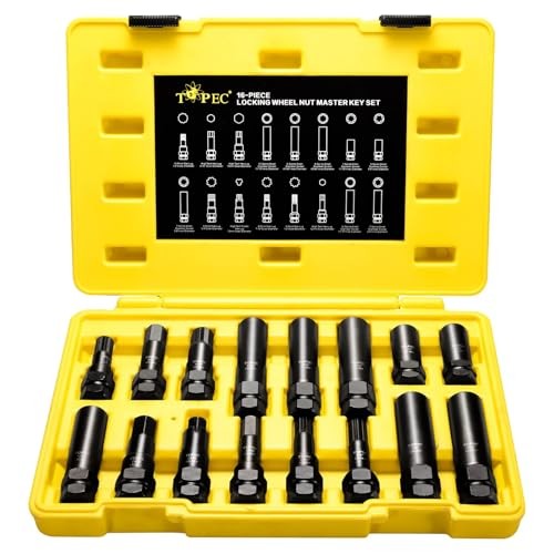 16-Piece Locking Lug Nut Master Key Set | 5, 6, 7, 12 Spline Socket Set, Star