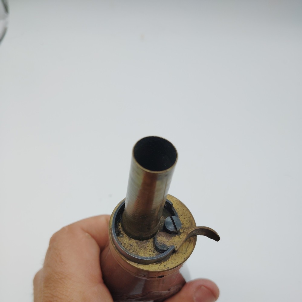 Vintage Brass black Powder Flask Embossed Shell Design Civil war ? Muzzleloader