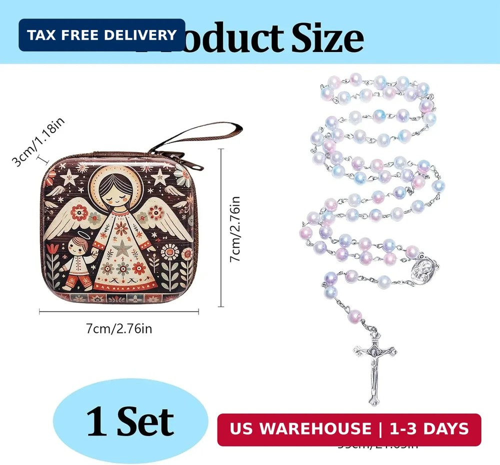 Catholic Rosary Beads, Rosarios Catolicos with Decorative Prayer Box, First Comm