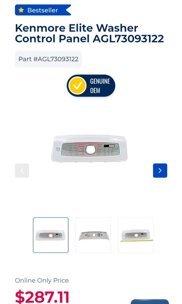 AGL73093122 Kenmore washer control panel