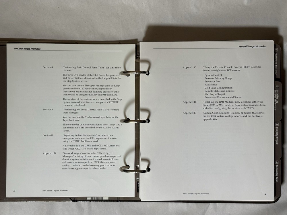Tandem Computers NonStop CLX Local Operations Manual c. 1986 Binder System