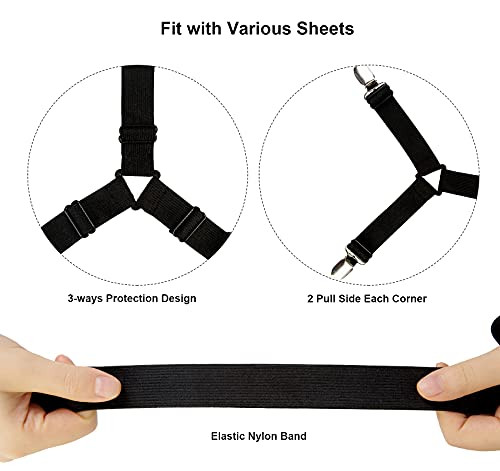 Bed Sheet Straps Fitted Bed Sheet Fasteners Clips Adjustable 2 Pack Black