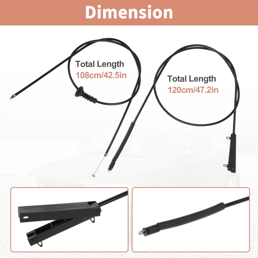 2Pcs No.51237184603 For 1 Series E81 E82 E87 E88 Front Bonnet Lock Release Cable