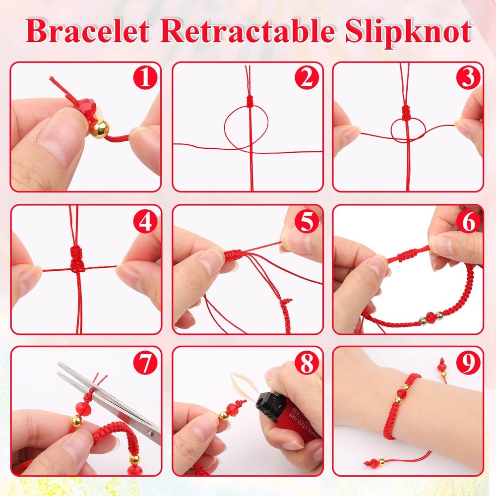 Anezus Red Nylon String for Bracelets, 0.8mm Thread Chinese