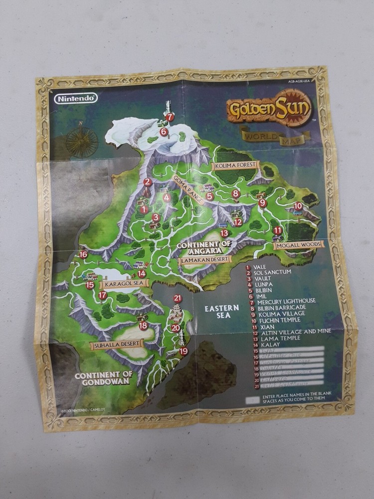 Golden Sun Double Sided Insert Map And Character List