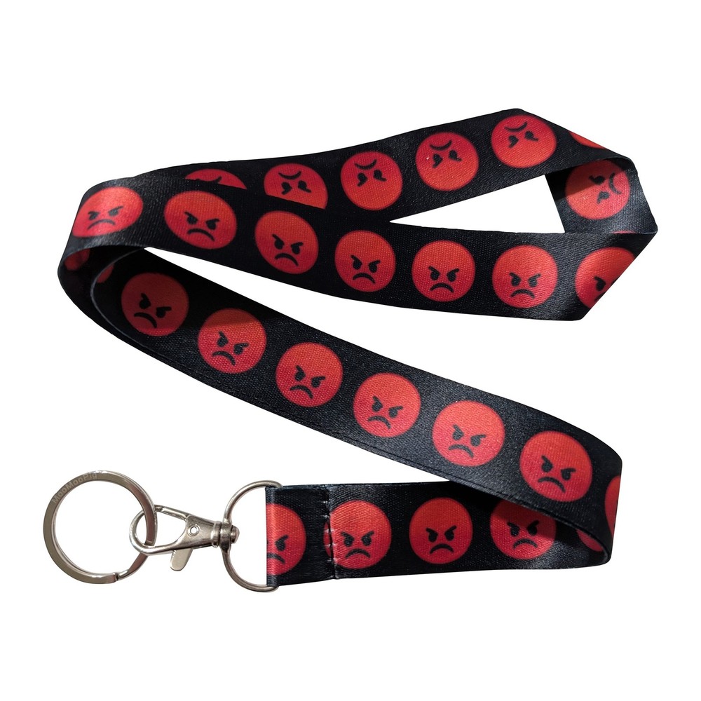 Pouting Angry Grumpy Mad Face Black Keychain Lanyard