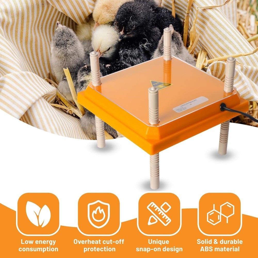 Efficient Full-Size Chick Brooder Heater - 10" x 10" with Safety Features