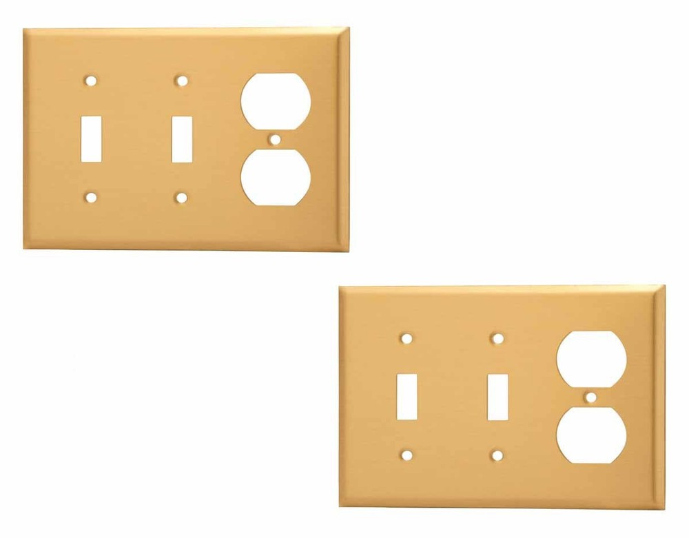 2 Switch Plate Brushed Brass Double Toggle/Outlet | Renovator's Supply