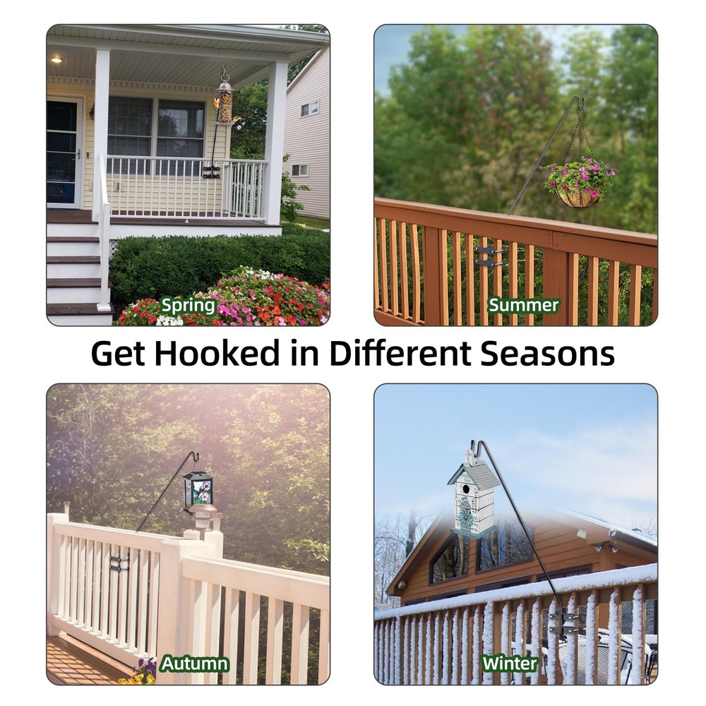 Deck Hook-Bird Feeder Pole for Deck Railing, 29-43-Inch Adjustable Bird Feeder.