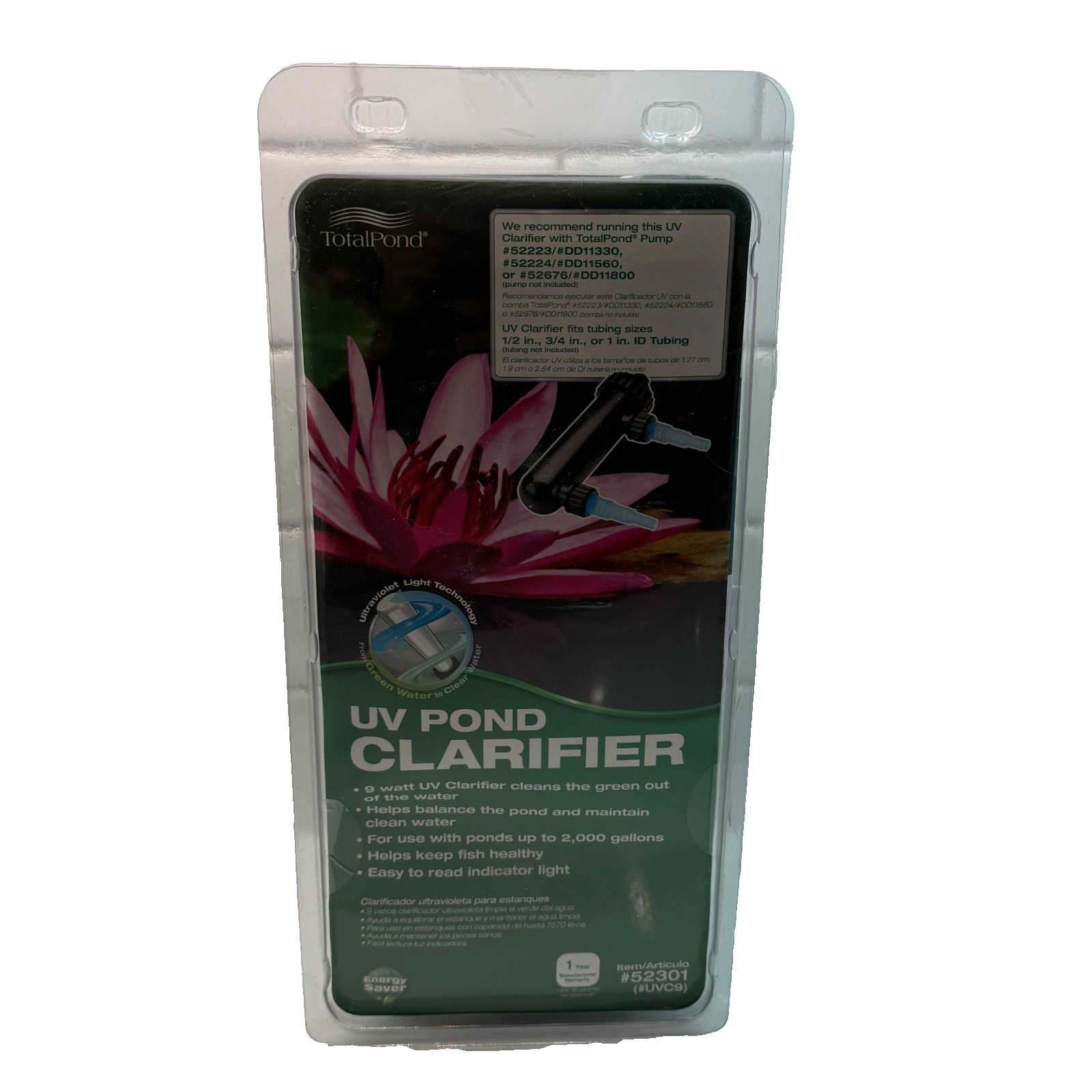 TotalPond #52301 UV Pond Clarifier For Ponds Up To 2000 Gallons 1/2”-1”Tubing