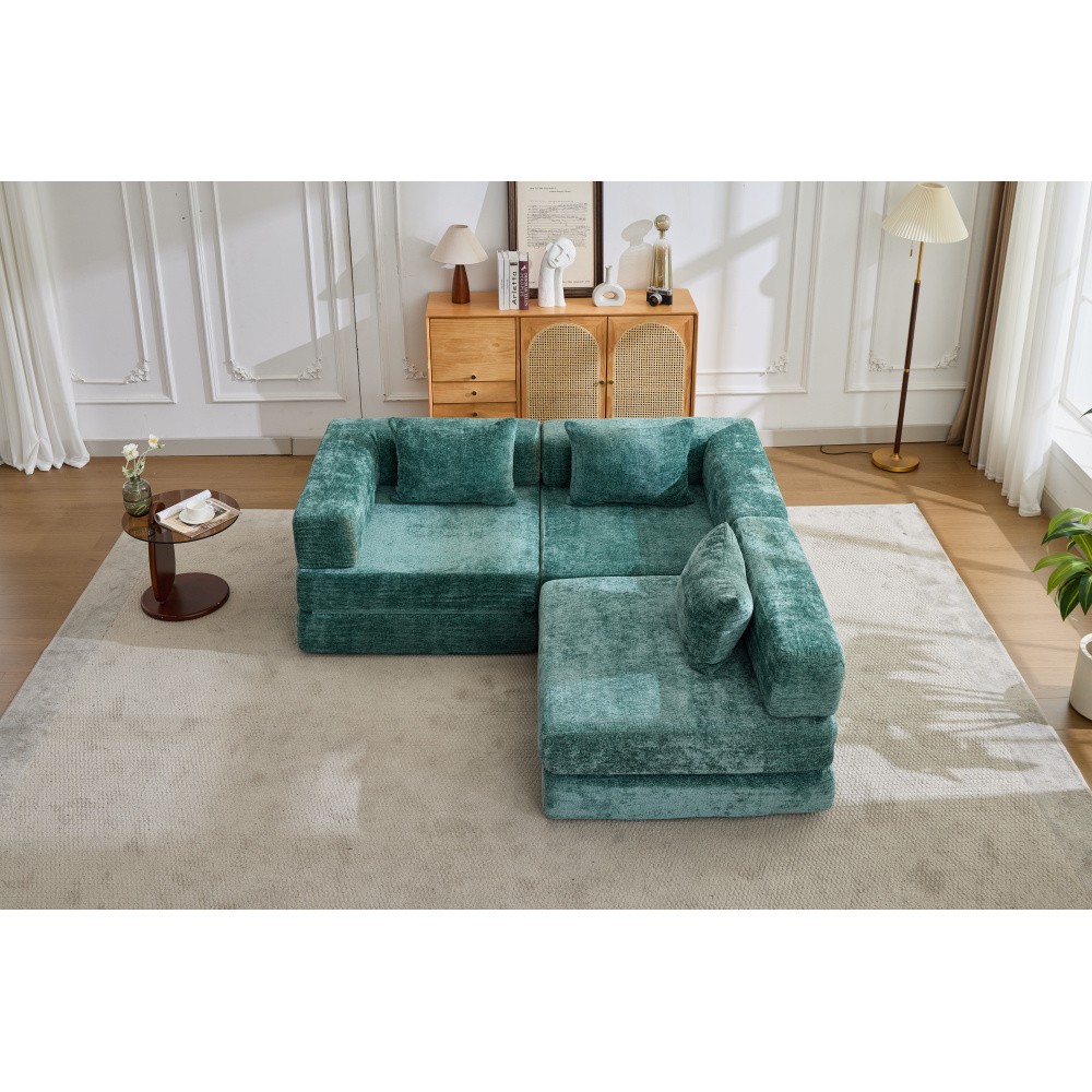 3-Seater Convertible Sofa Bed with Memory Foam, Folding Chenille Floor Sofa