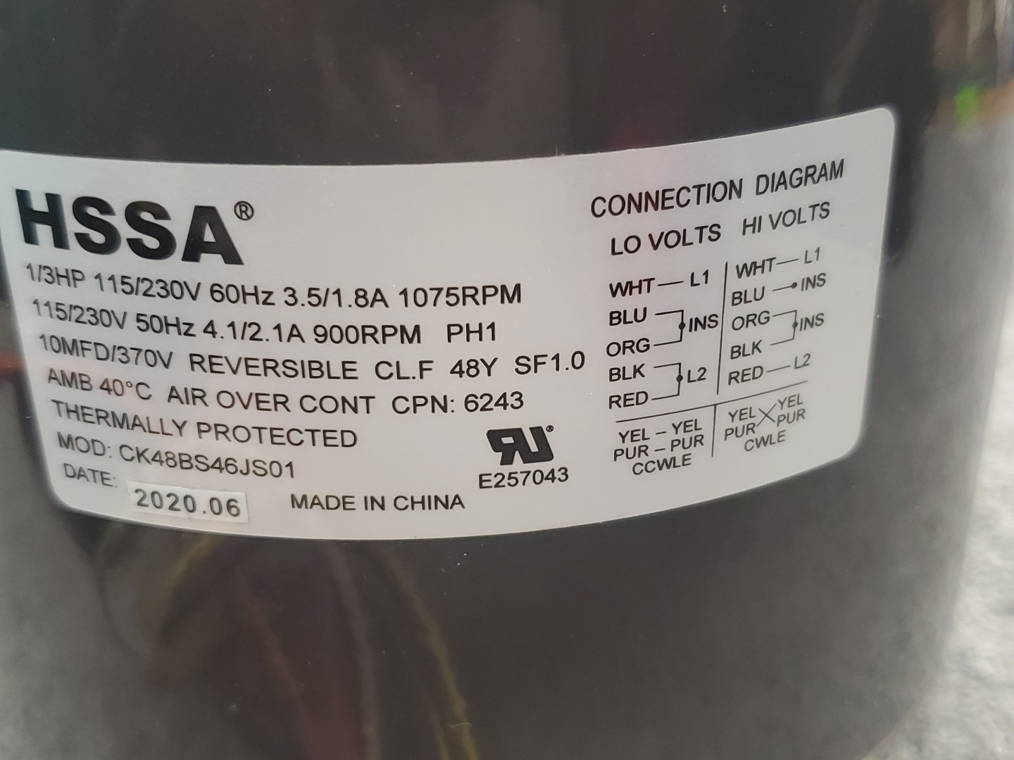 Captive Aire HSSA Motor CK48BS46JS01 Makeup Air Fan 1/3HP NEW (SEE DESCRIPTION)