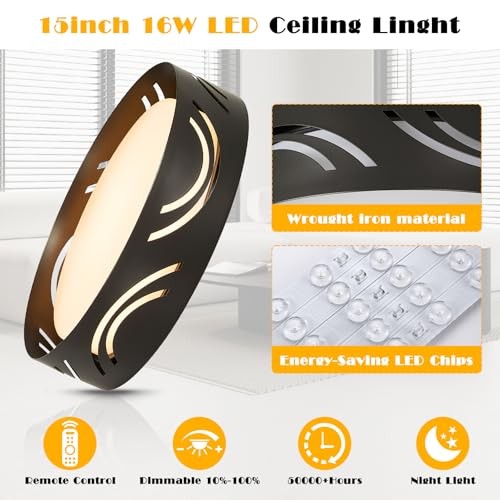Modern Dimmable LED Ceiling Light Fixture with Remote general purpose Black