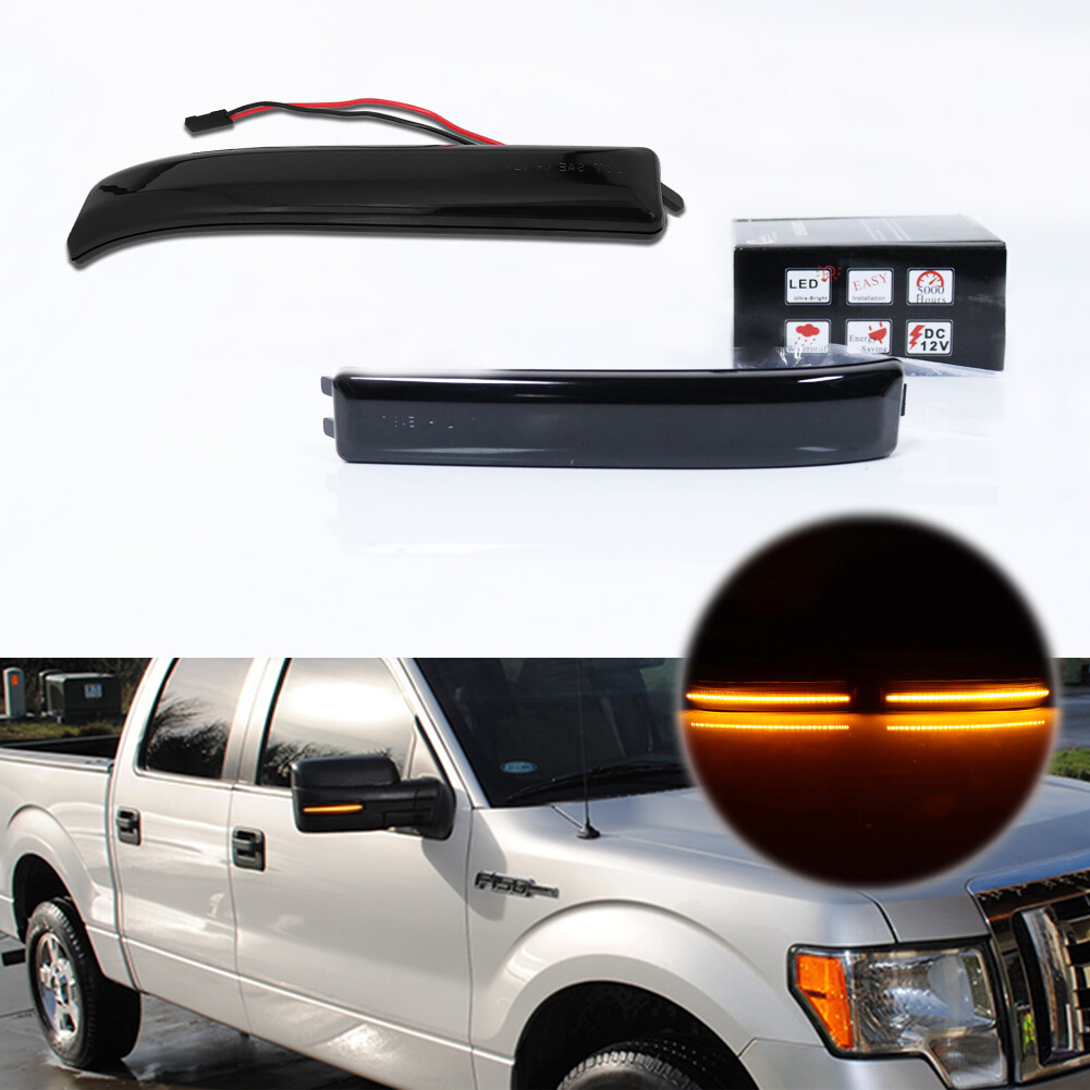 For 09-14 Ford F-150 Smoked LED Side Mirror Turn Signal Marker Reflector Lights