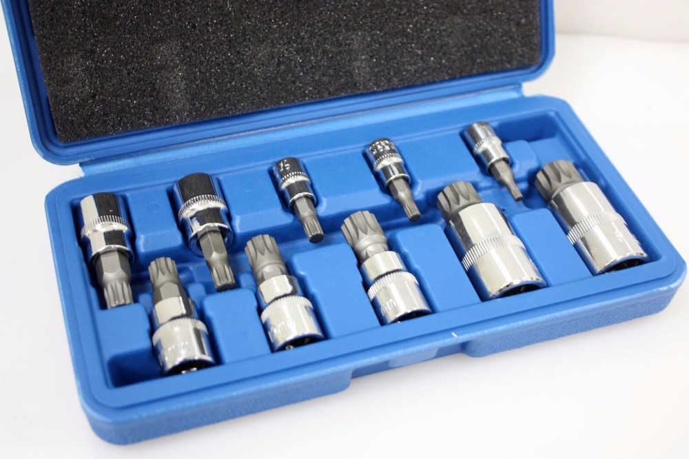 10pc XZN 12 Point MM Triple Square Spline Bit Socket Set Tamper Proof New Case