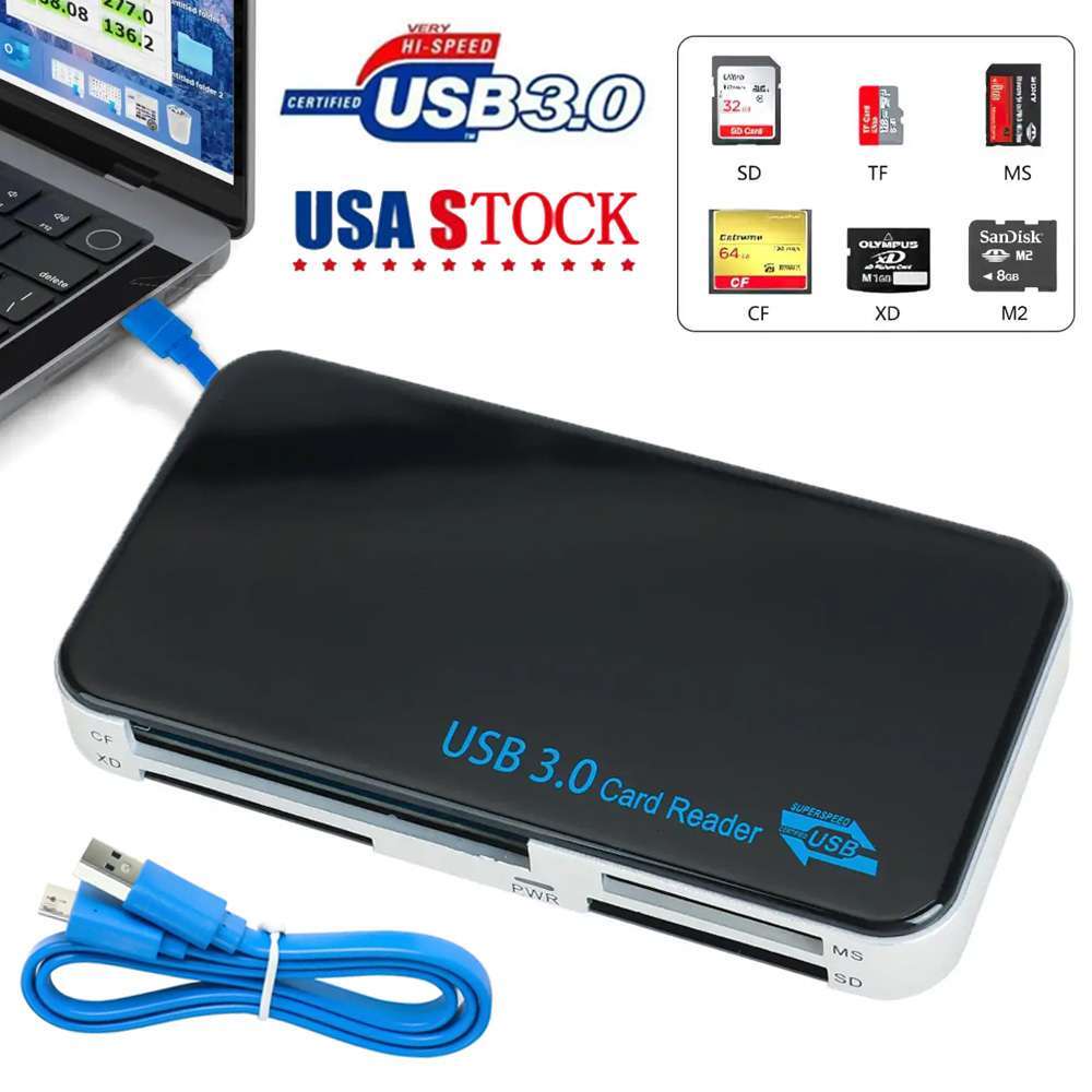 USB 3.0 Memory Card Reader Adapter 5GBPS Fit For CF/TF/SD/Micro SD/XD/M2/MS Card