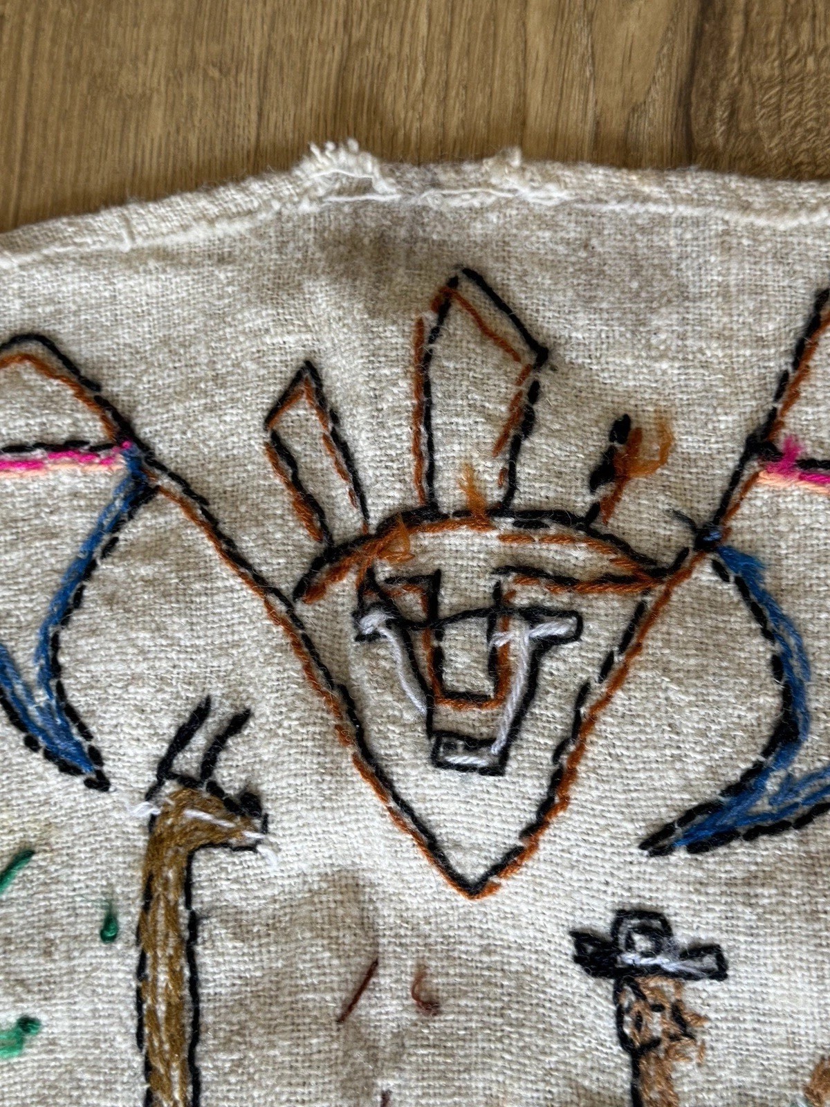 Vintage Peruvian Embroidered Wool Tapestry Wedding Celebration 39x24”