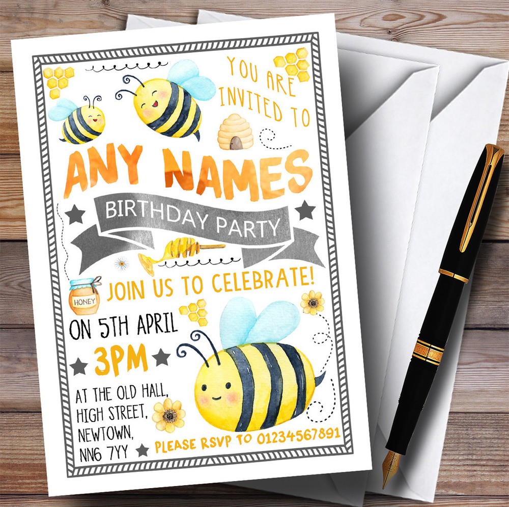 Busy Bumble Bee Childrens Birthday Party Invitations