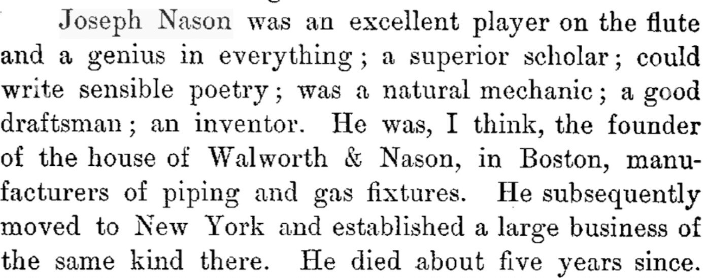 Antique Joseph/Carleton NASON M'F'G Early NYC Steam Makers Plaque
