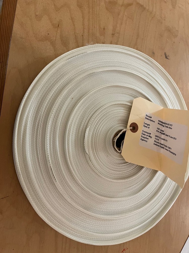 webbing,VINTAGE,WEBBING TEXTILE nylon ,nos, gi,2014 white 3/4" width