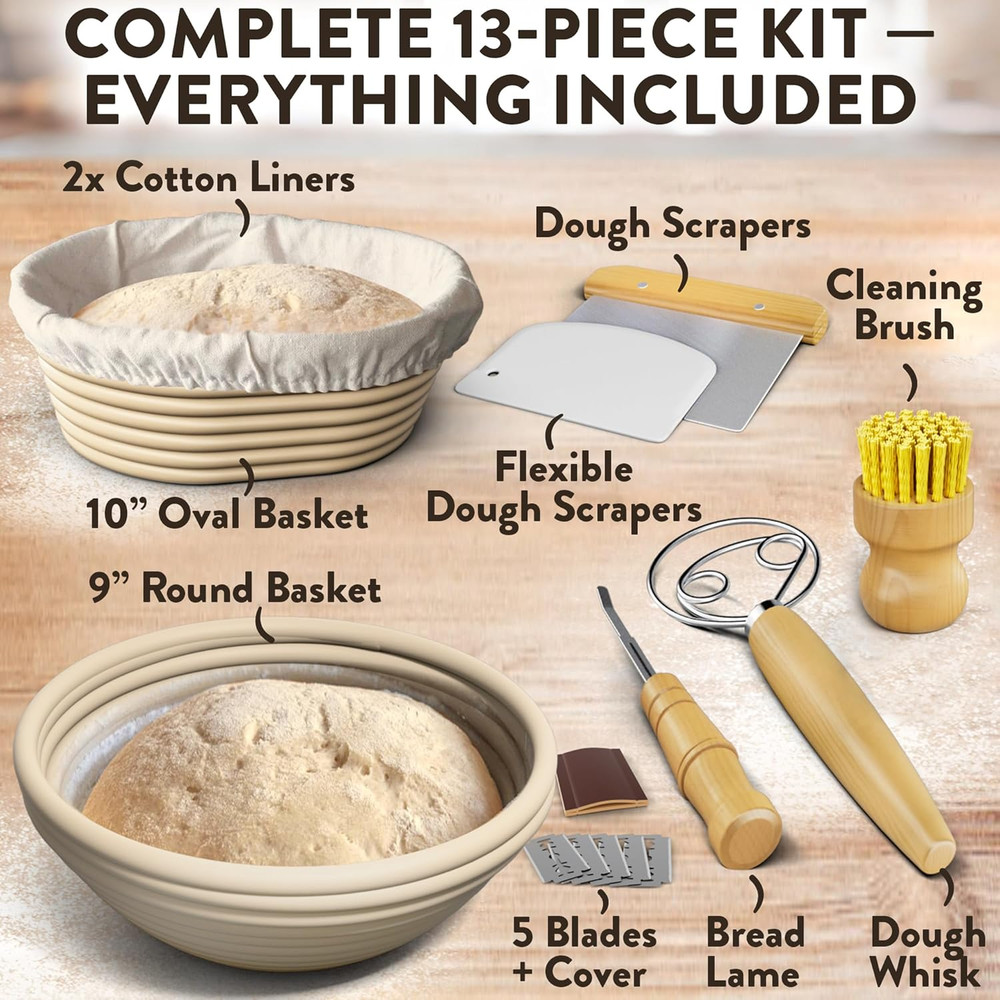 Complete Bread Proofing Baskets Set - Premium Quality Kit for Sourdough Bread Ma