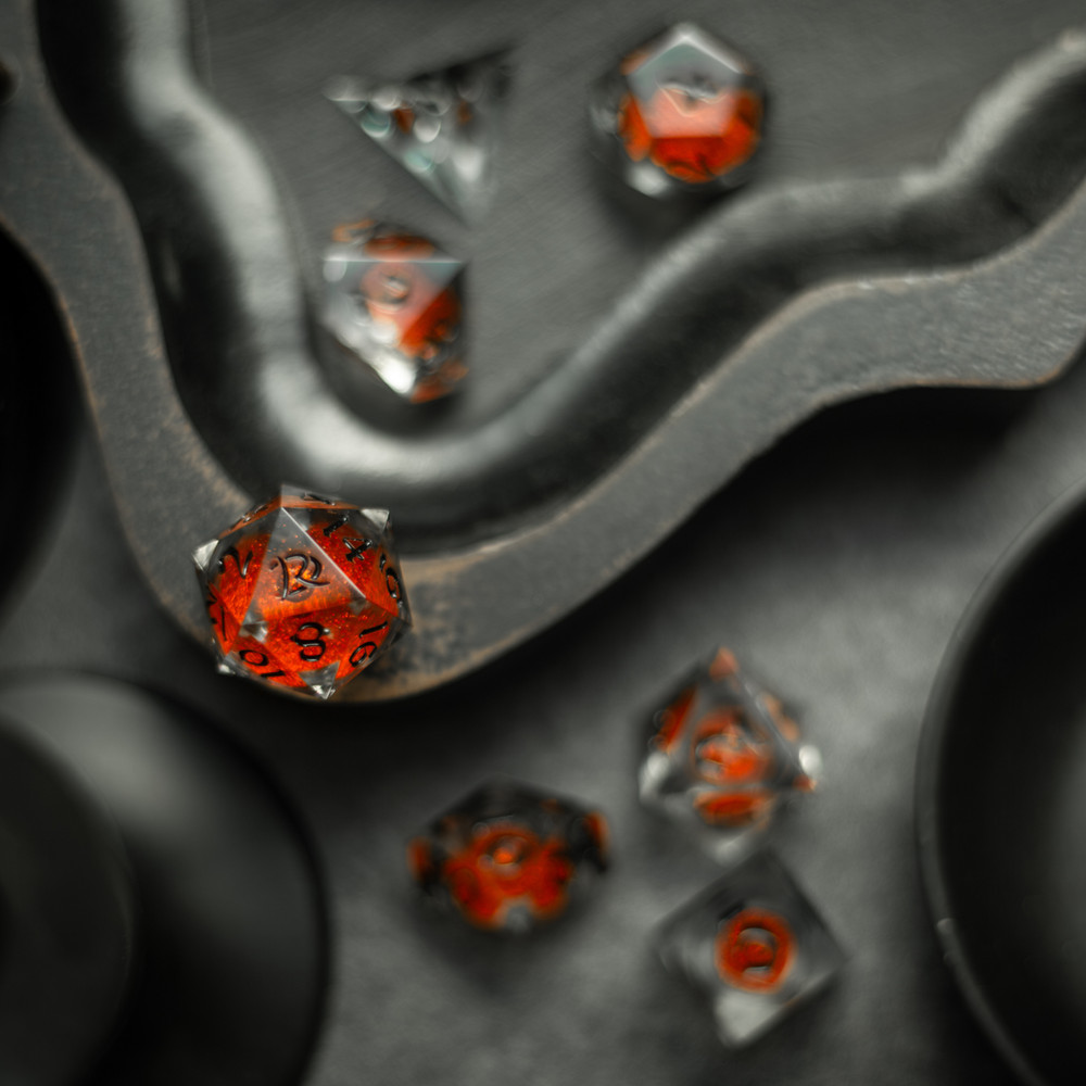 Orange Liquid Core Resin DND Dice Set