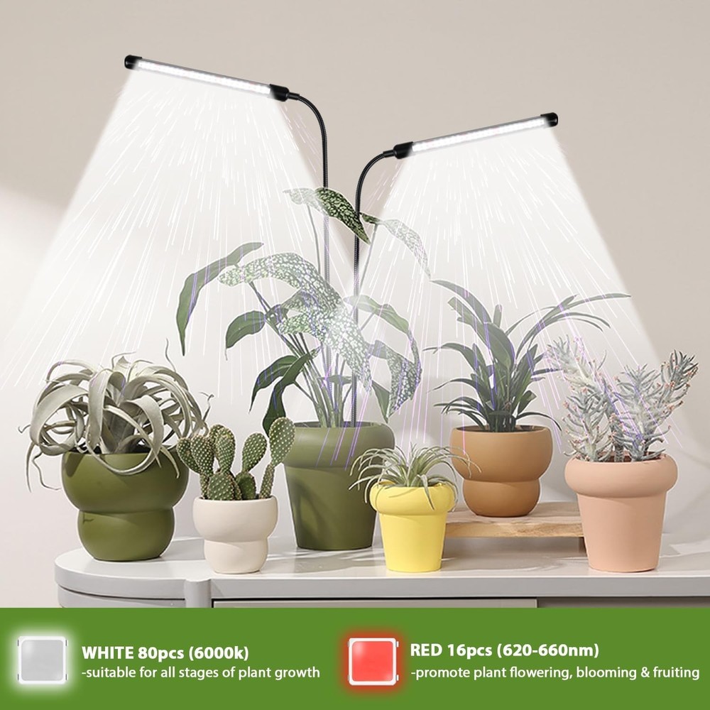 Versatile 6000K Plant Grow Light 2 Pack With Timer & Adjustable Height Options