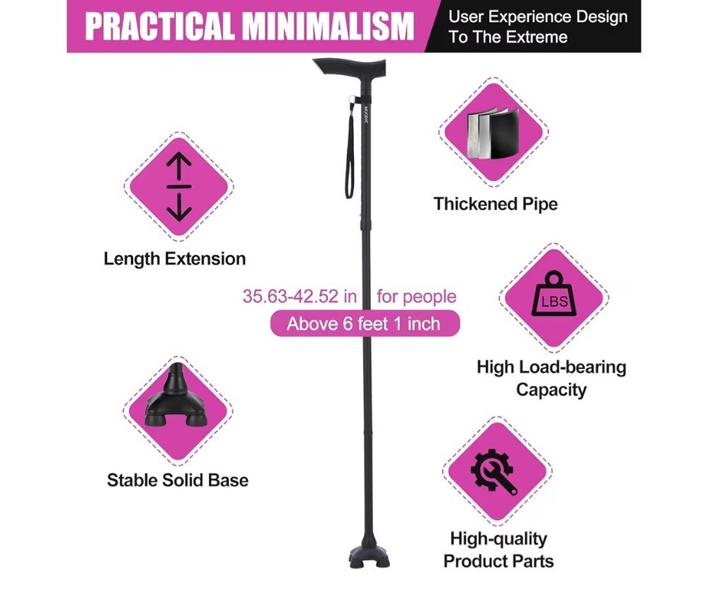 Walking Canes Extended Thickened Handle Foldable Adjustable Black Basic