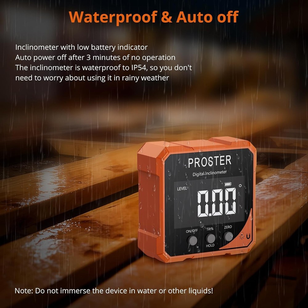 Proster Digital Angle Finder - Protractor Gauge with Orange With Laser