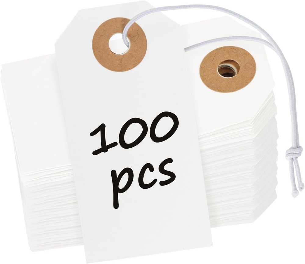 White Blank Shipping Tags with Elastic String Attached Cardsto